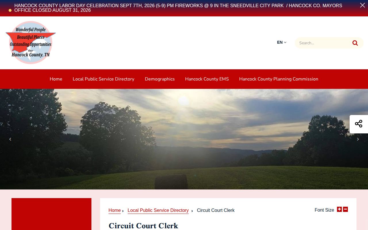 Hancock County Circuit Court Clerk directory used to verify court disposition contact information